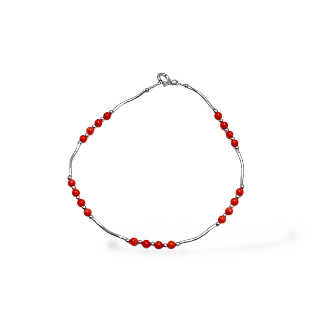 END OF COLLECTION - Coral bead bracelet mounted on silver