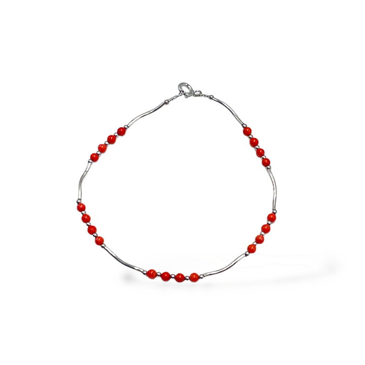 END OF COLLECTION - Coral bead bracelet mounted on silver