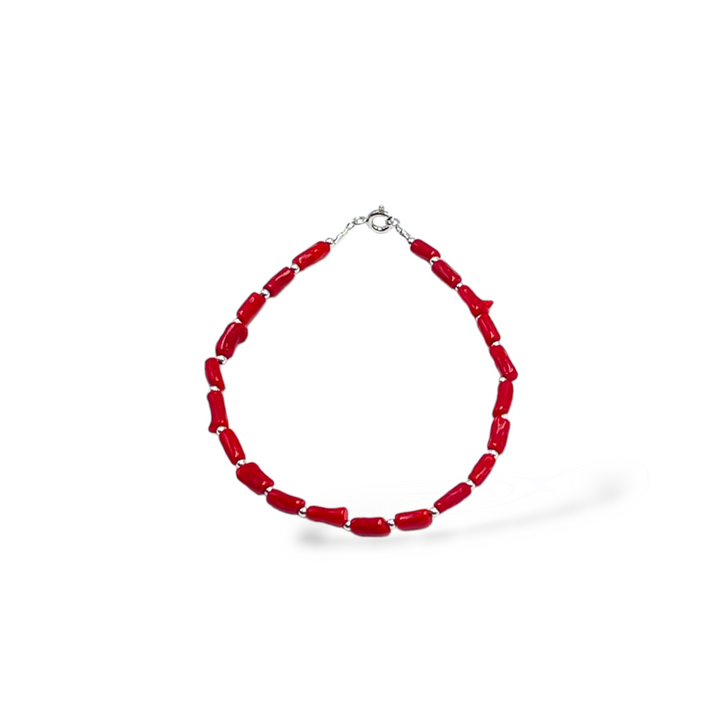 END OF COLLECTION - Coral bead bracelet mounted on silver