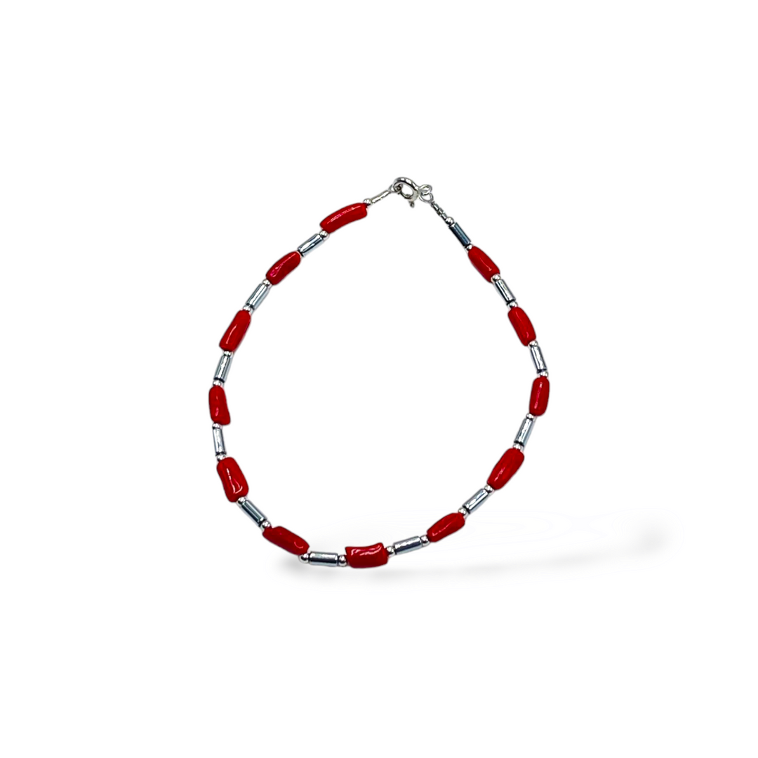END OF COLLECTION - Coral bead bracelet mounted on silver