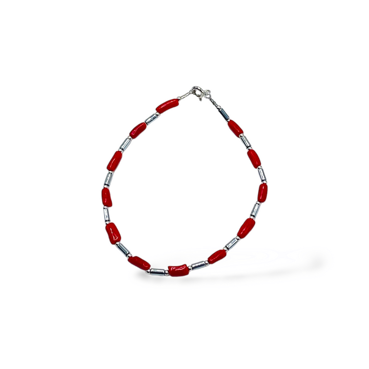END OF COLLECTION - Coral bead bracelet mounted on silver