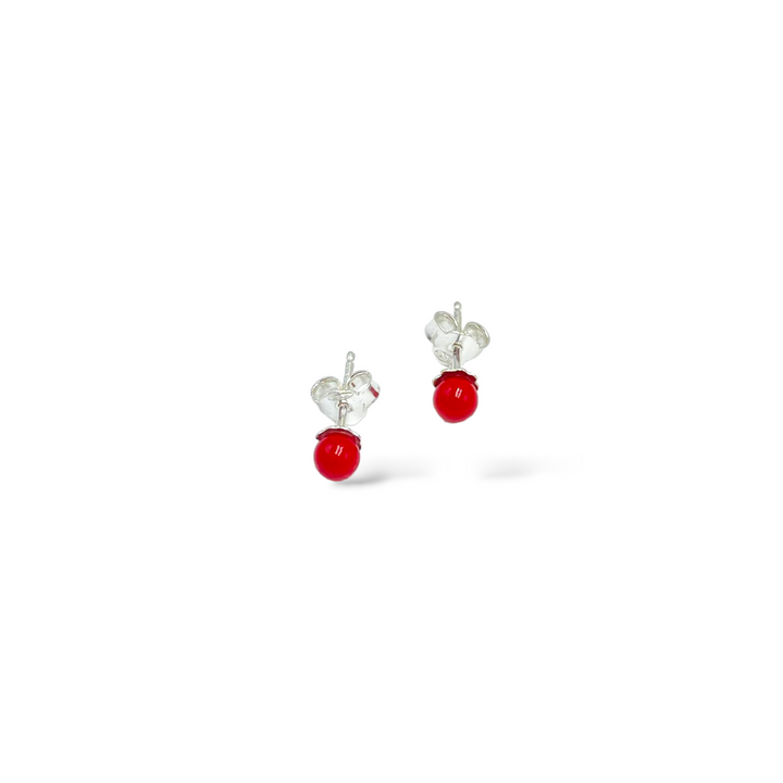 END OF COLLECTION - Coral bead earrings mounted on silver