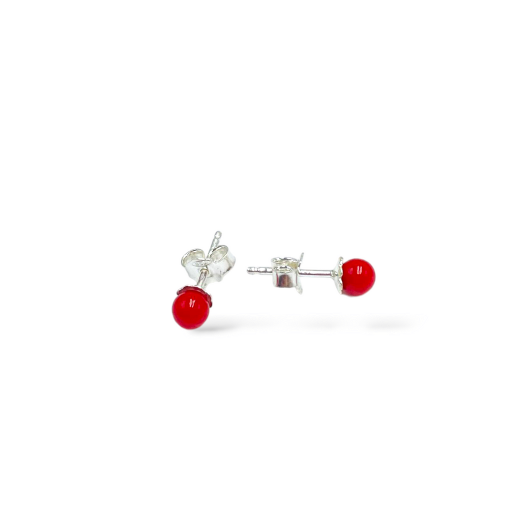 END OF COLLECTION - Coral bead earrings mounted on silver