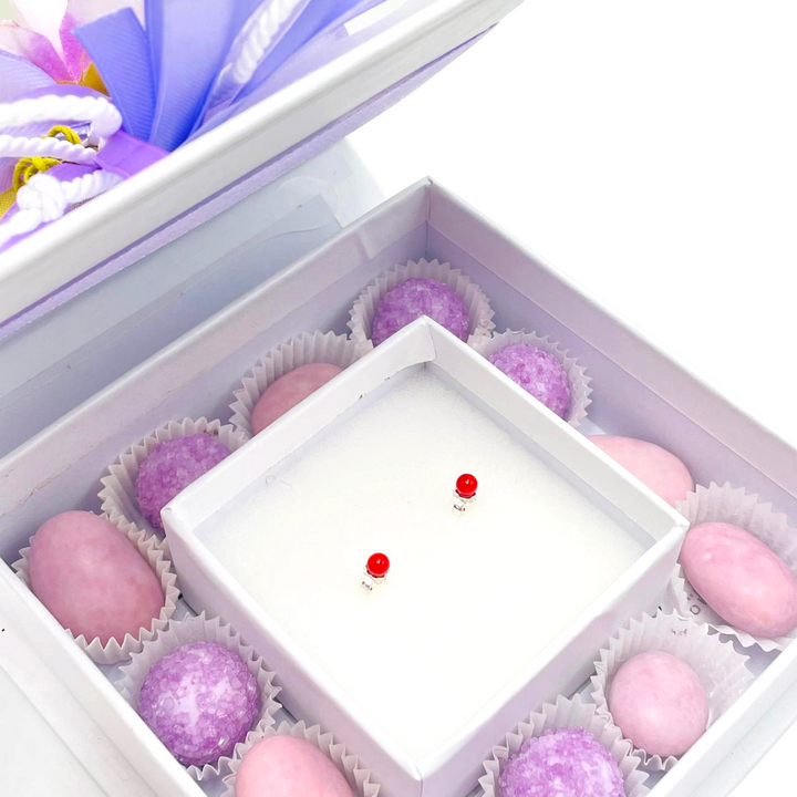Wedding favor - communion favor - baptism favor - graduation favor - coral earrings mounted on silver
