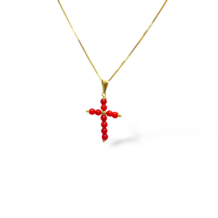 END OF COLLECTION - Coral cross pendant necklace mounted on silver