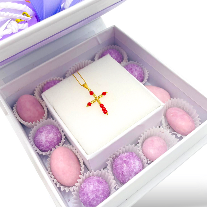 Wedding favor - communion favor - graduation favor - baptism favor - coral cross pendant mounted on silver
