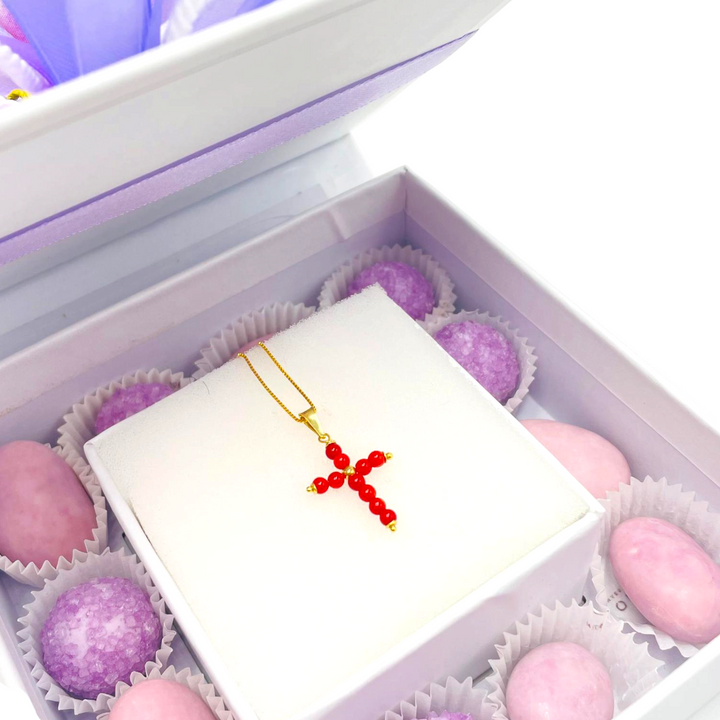 Wedding favor - communion favor - graduation favor - baptism favor - coral cross pendant mounted on silver