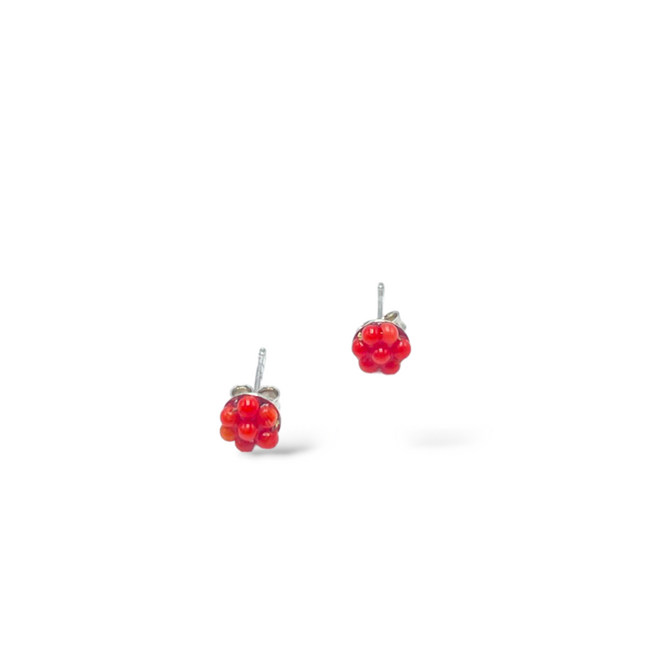 FINE COLLEZIONE - Orecchini fiore in corallo montati su argento