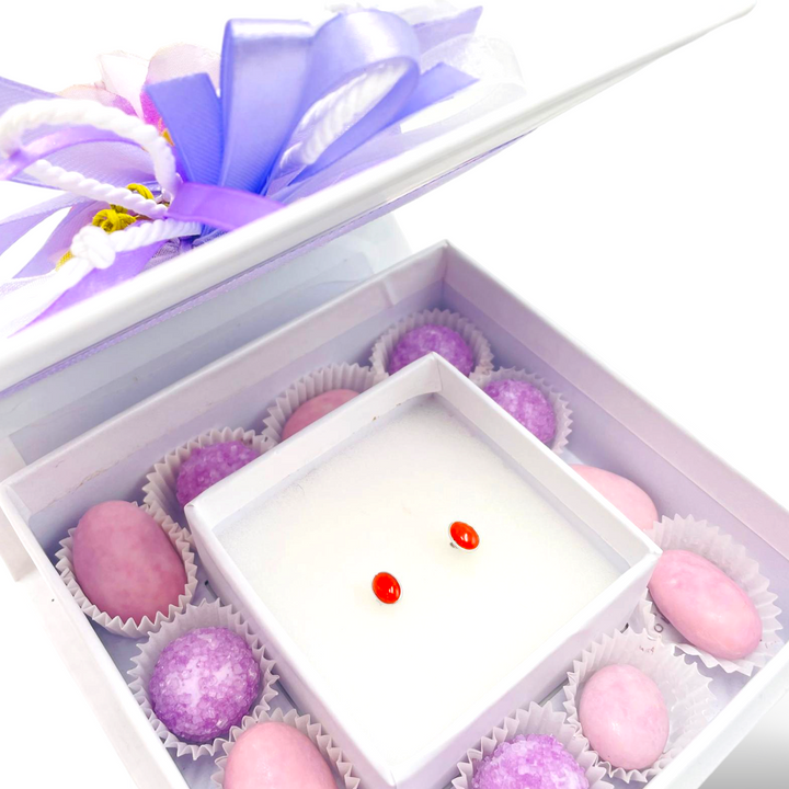 Wedding favor - communion favor - graduation favor - baptism favor - coral earrings mounted on silver