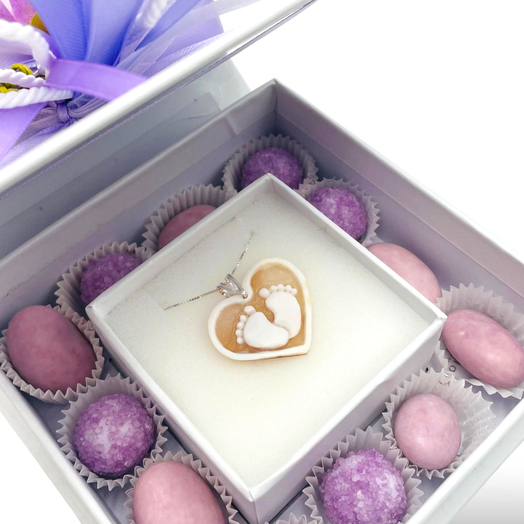 Baptism favor - cameo feet pendant