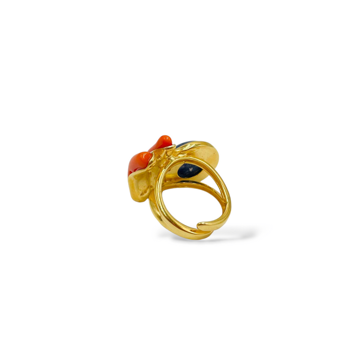 Decomposed ring in coral and kyanite mounted on silver