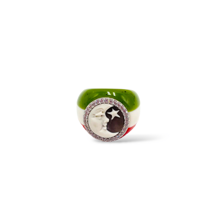 MADE IN ITALY COLLECTION - JUBILEE 2025 - "MOON AND STAR" CAMEO RING MOUNTED ON SILVER