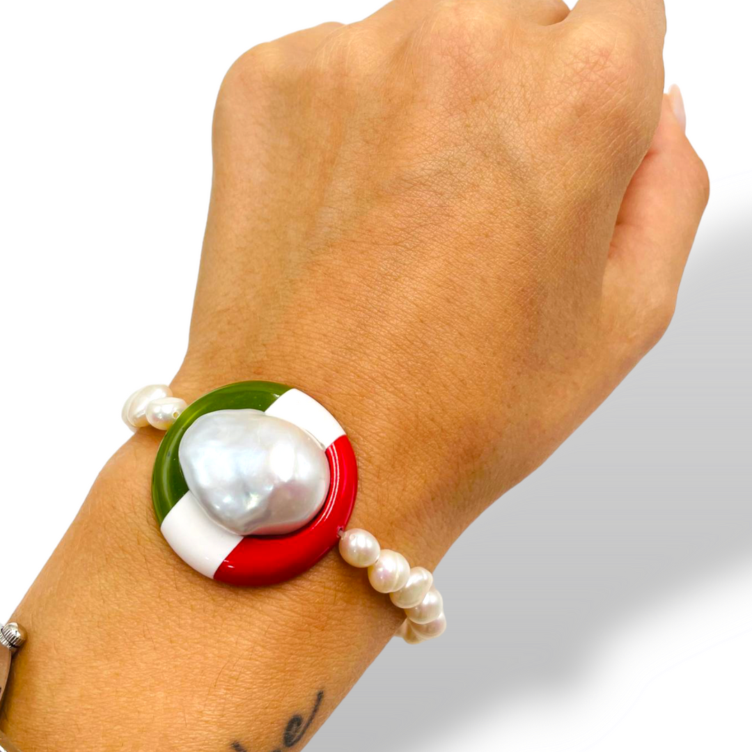 Made in Italy Collection - GIUBILEE 2025 - pearl bracelet mounted on colored pastes