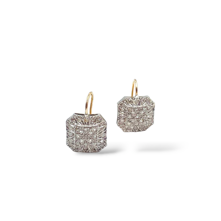 Orecchini toppe quadrate in diamanti ed oro
