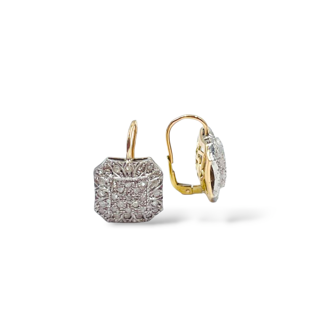 Orecchini toppe quadrate in diamanti ed oro