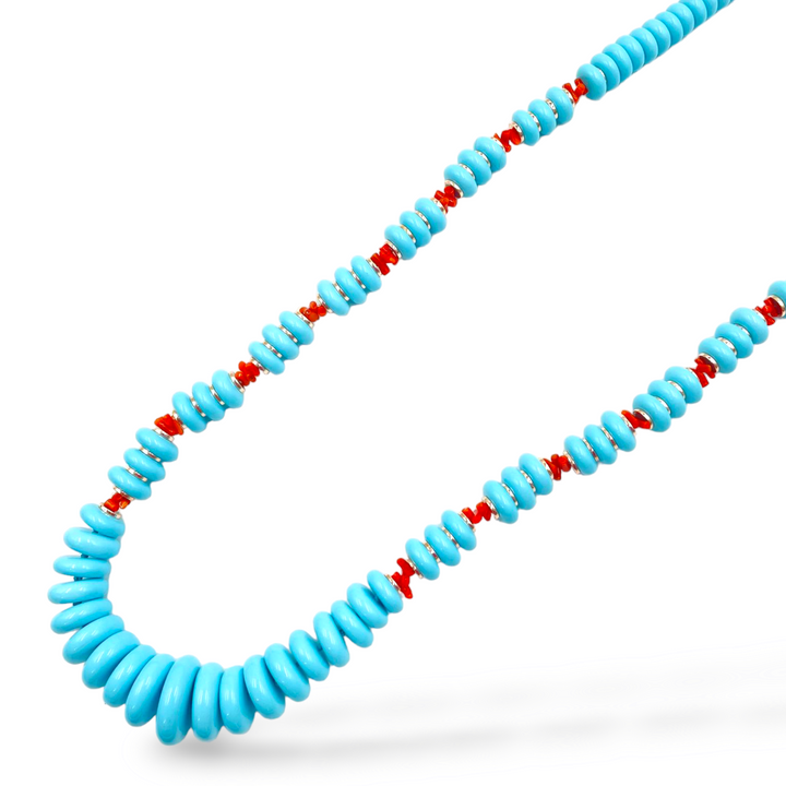 Coral and turquoise paste rondelle necklace