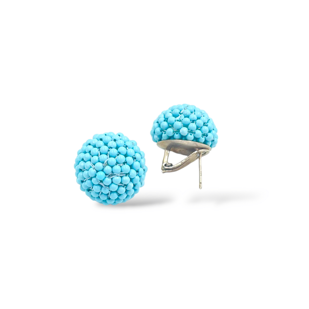 Turquoise paste earrings with fabric workmanship mounted on silver