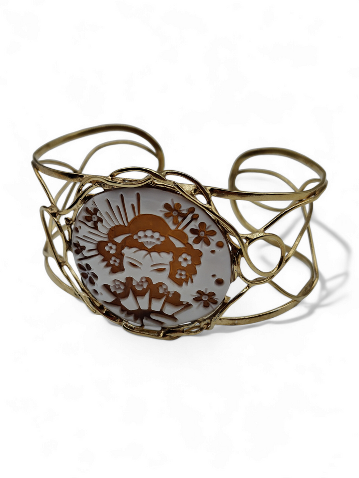 Linea orientale - bracciale schiava geisha in cammeo sardonico montato su argento
