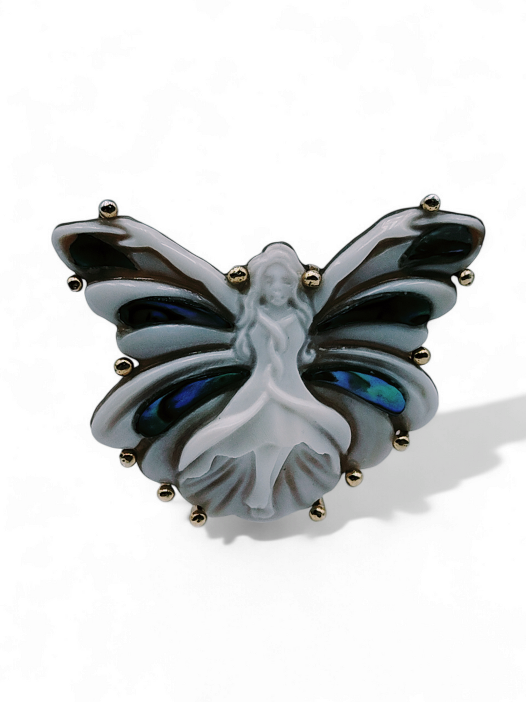 "BUTTERFLY GODDESS" CAMEO RING MOUNTED IN SILVER