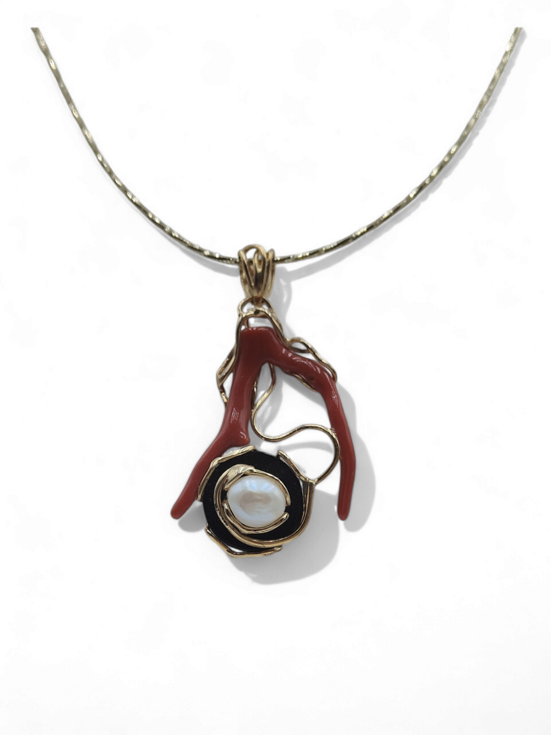 Collana ramo, onice, perla montato su argento