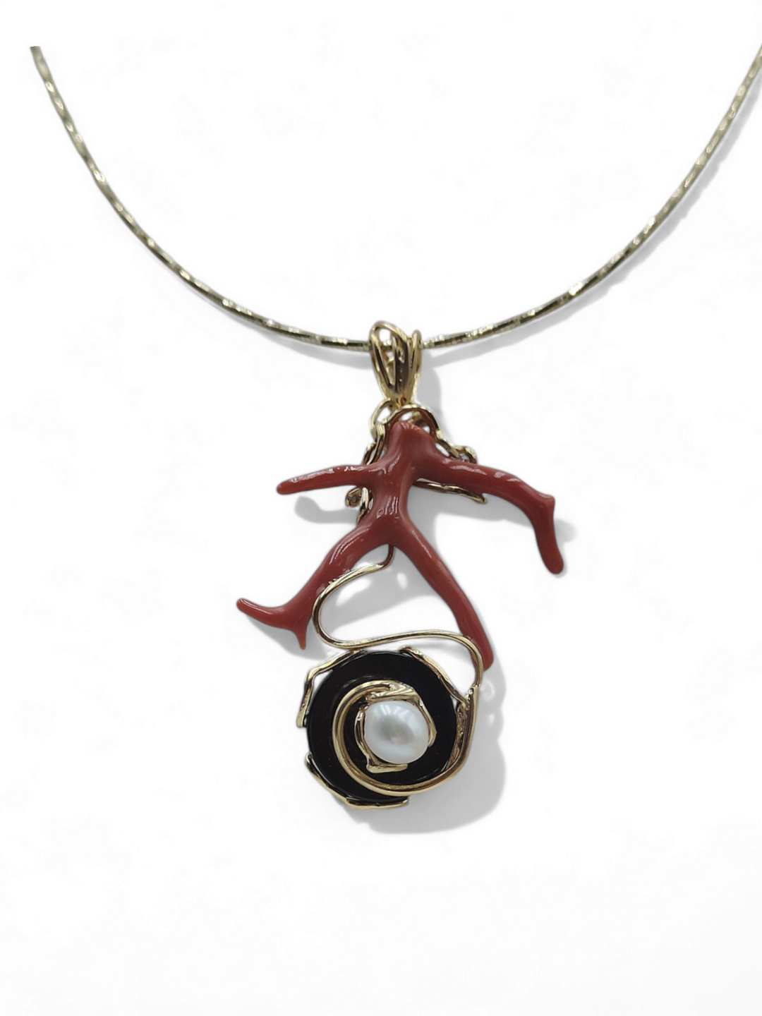 Collana ramo, onice, perla montato su argento