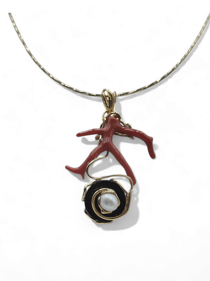 Collana ramo, onice, perla montato su argento