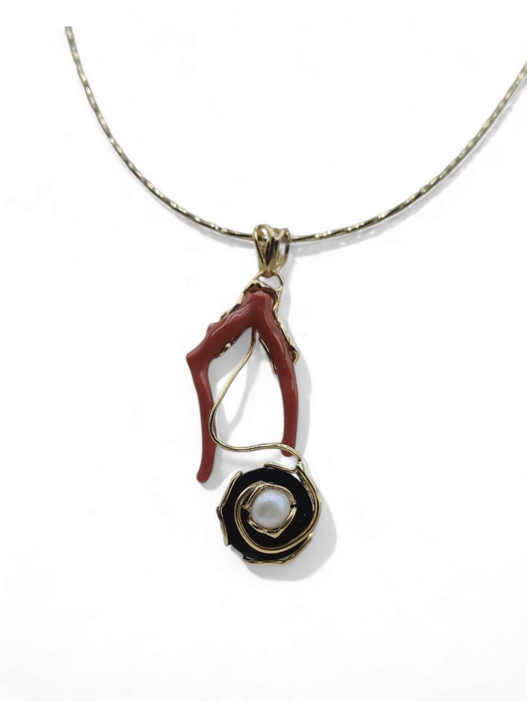 Collana ramo, onice, perla montato su argento