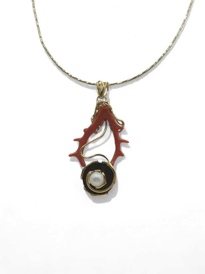 Collana ramo, onice, perla montato su argento
