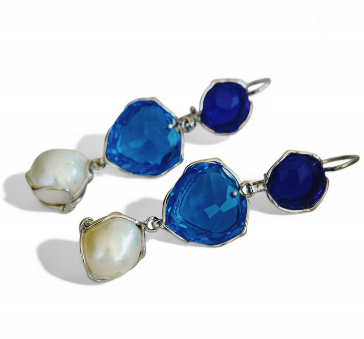 END OF COLLECTION - Pearl - topaz - smoky quartz earrings mounted on silver