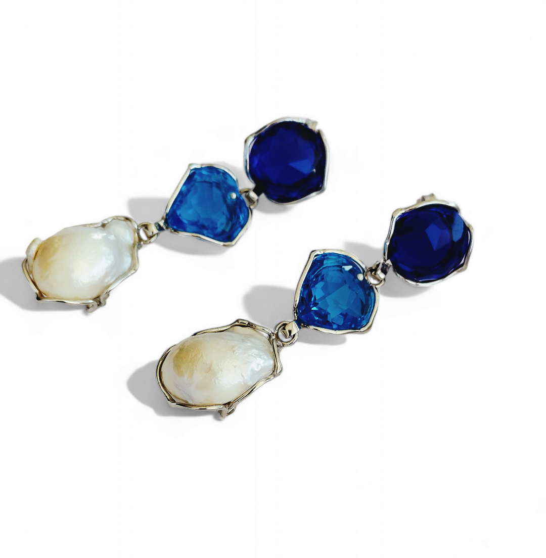 END OF COLLECTION - Pearl - topaz - smoky quartz earrings mounted on silver