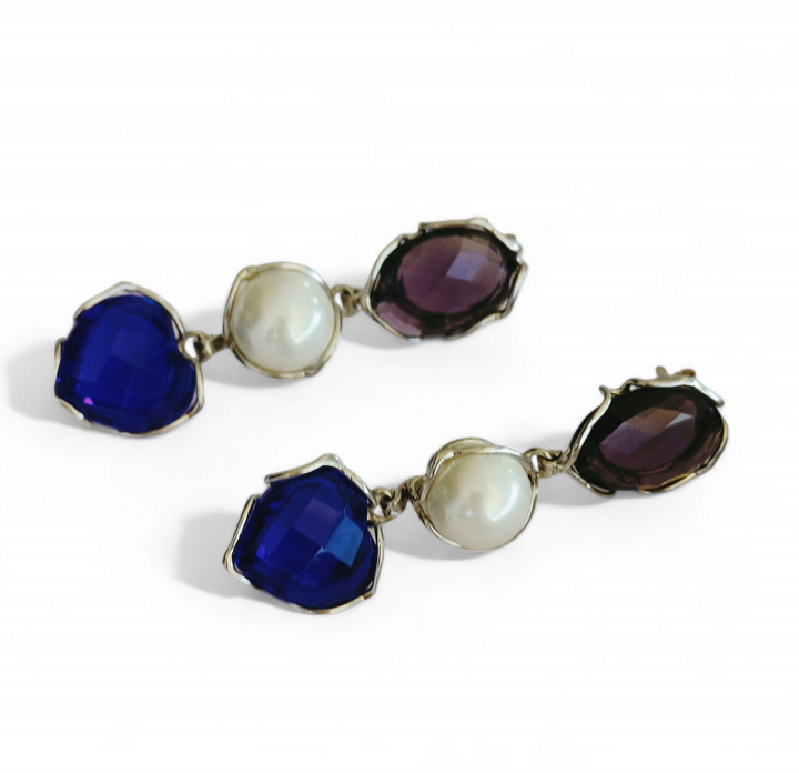 END OF COLLECTION - Pearl - topaz - smoky quartz earrings mounted on silver