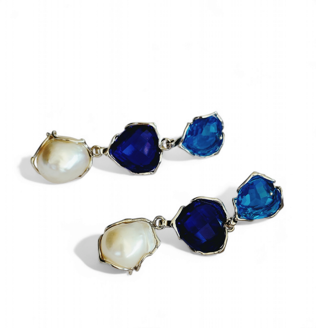END OF COLLECTION - Pearl - topaz - smoky quartz earrings mounted on silver