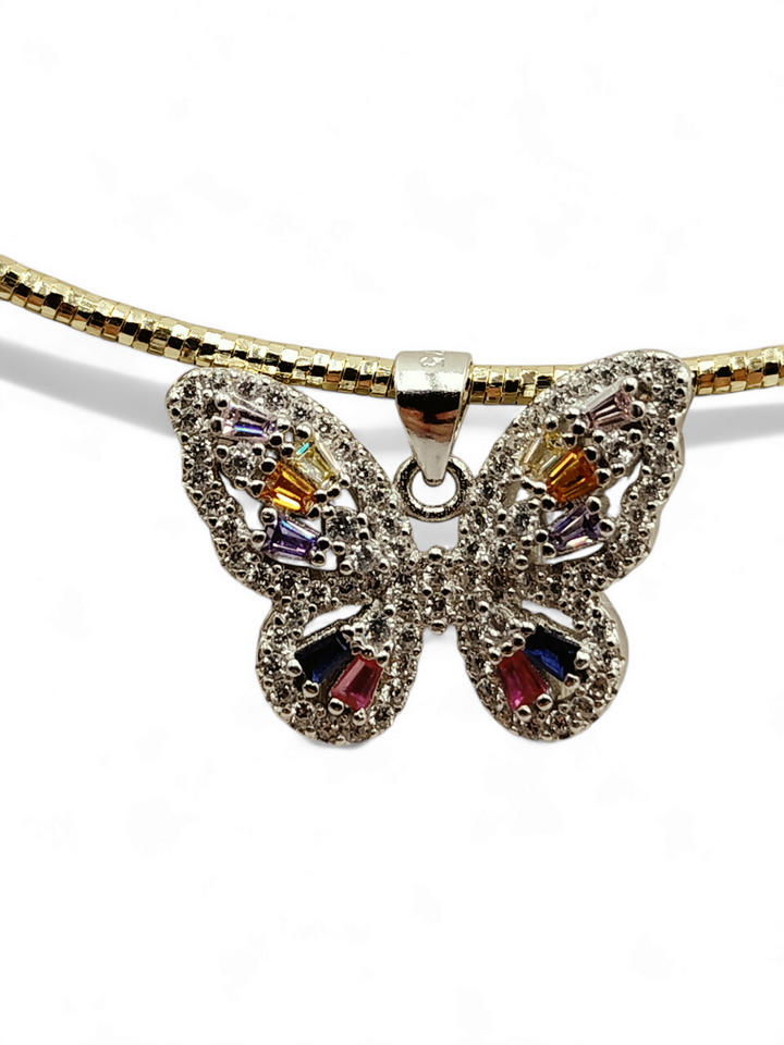 Butterfly pendant in colored zirconia mounted on silver