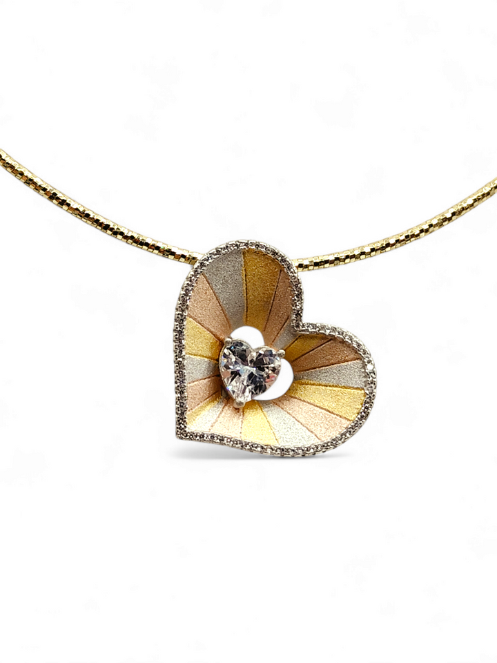 Multi-colored heart pendant necklace mounted on silver