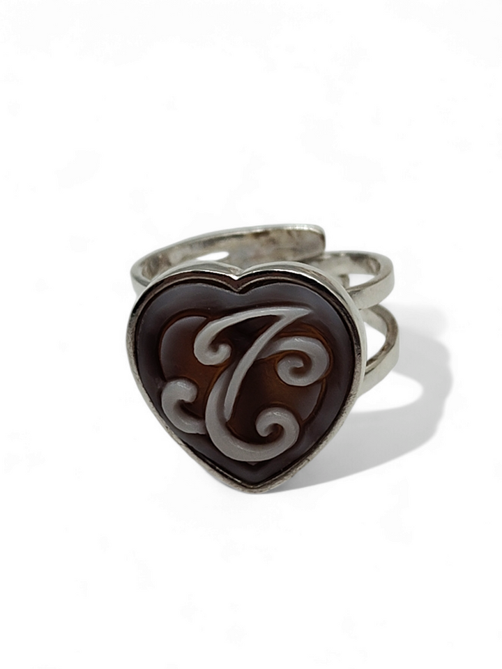 Personalized Letter Ring, Love Intertwining, in Cameo and Silver