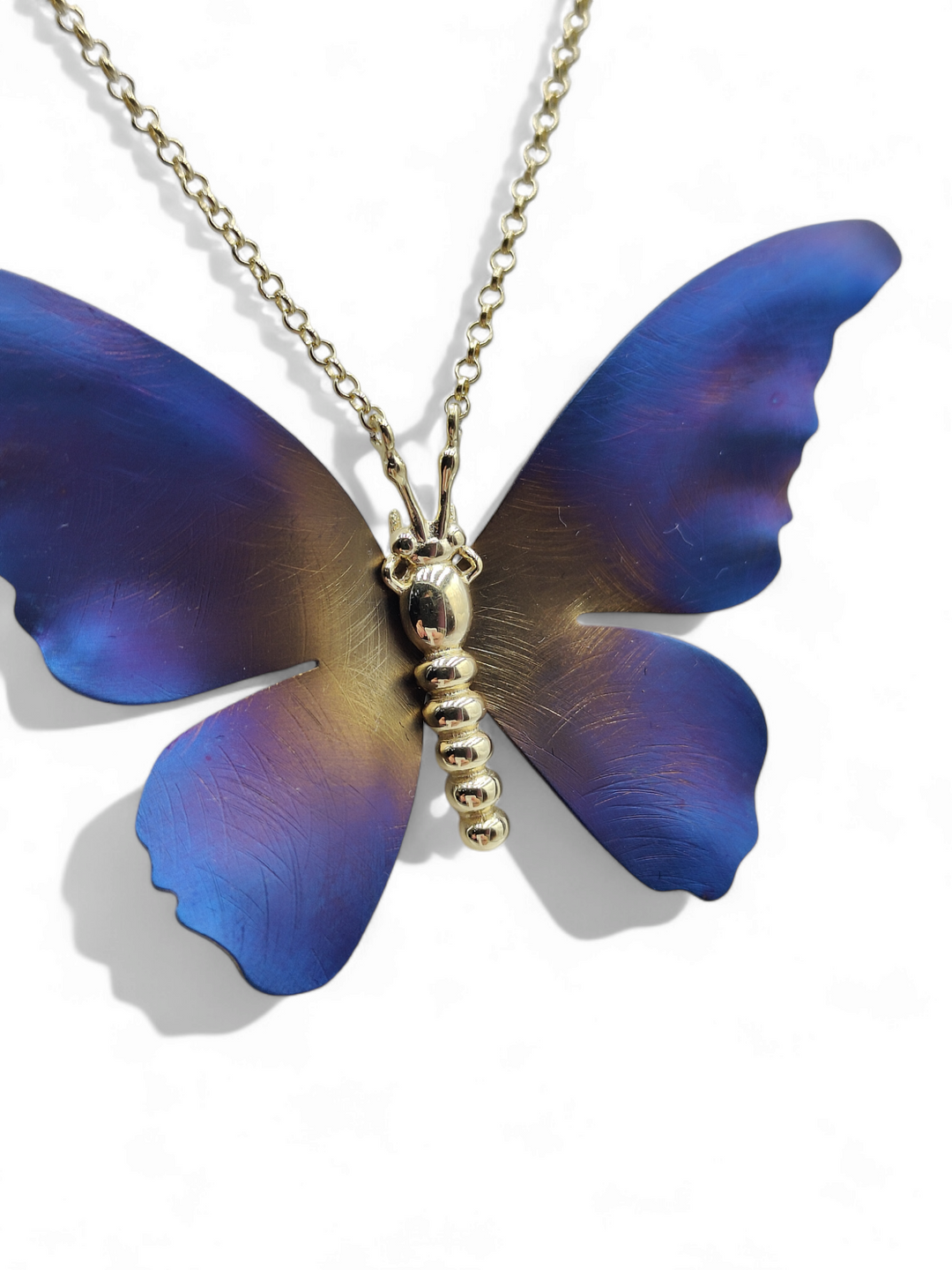 Butterfly necklace in titanium mounted on silver