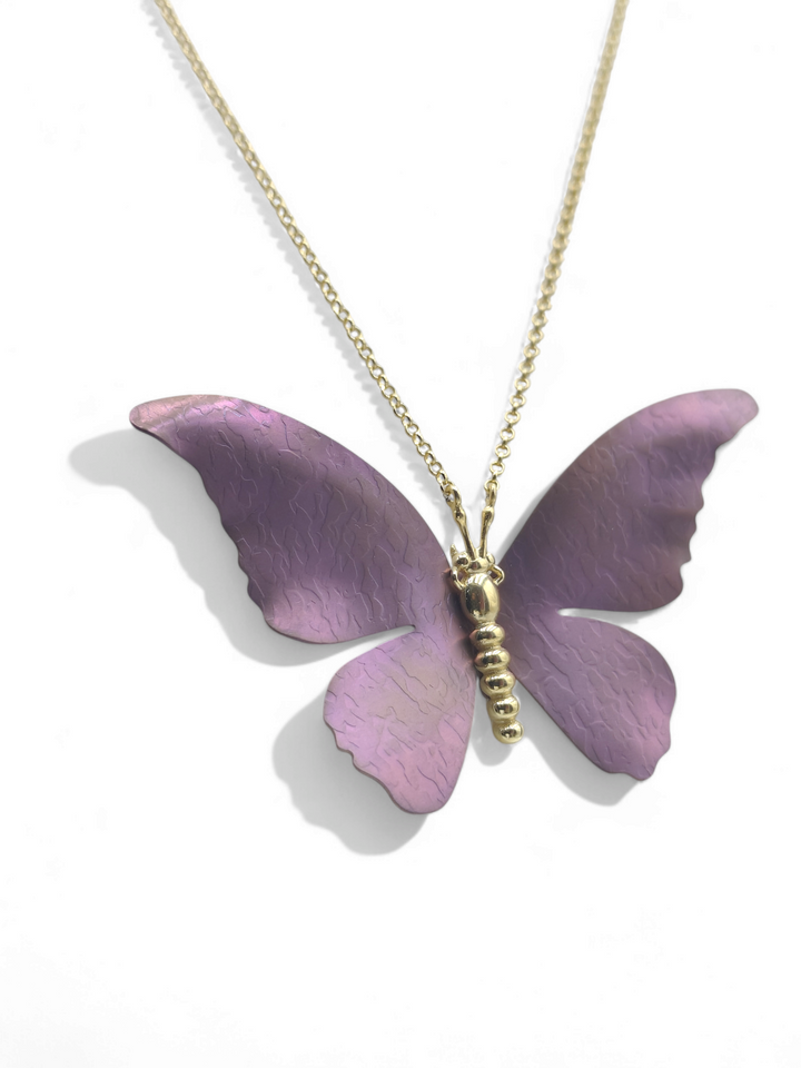 Butterfly necklace in titanium mounted on silver