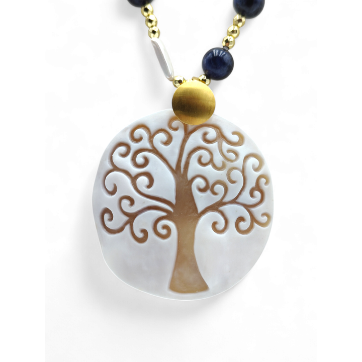 Collana ciondolo albero della vita in cammeo montato su argento Lucia Vitiello Gioielli di Napoli