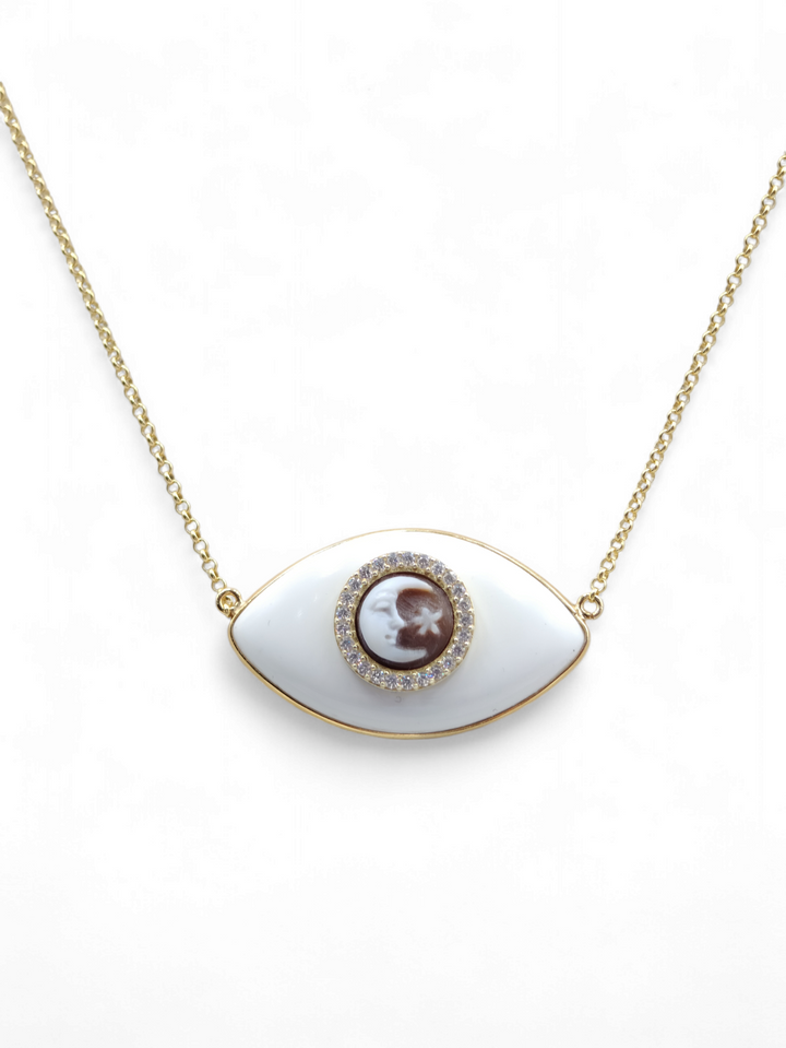 END OF COLLECTION - "Moon Eye" pendant necklace in cameo mounted on silver