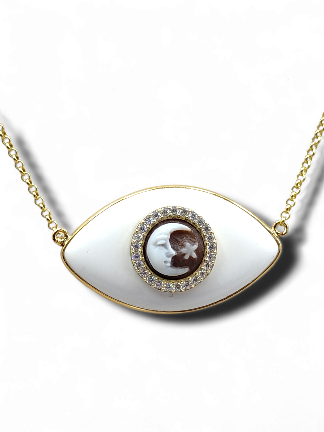 END OF COLLECTION - "Moon Eye" pendant necklace in cameo mounted on silver