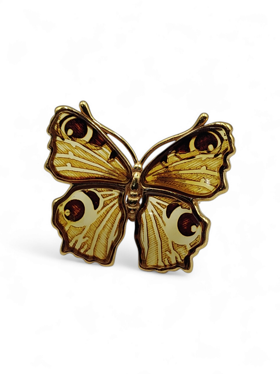 Anello farfalla in ambra montato su argento galvanica oro