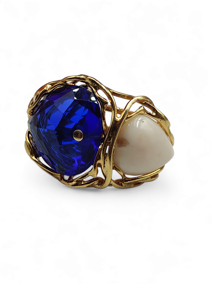 Topaz and coral ring mounted on silver
