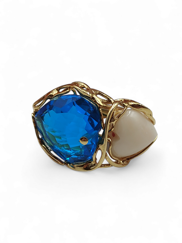 Topaz and coral ring mounted on silver