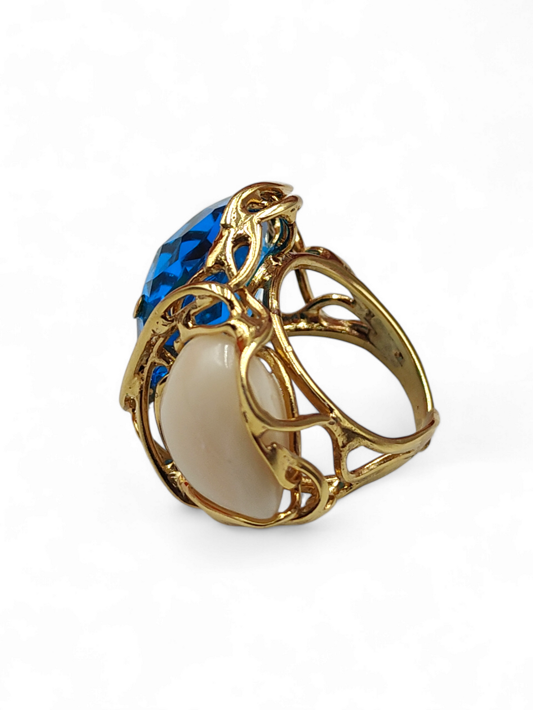 Topaz and coral ring mounted on silver