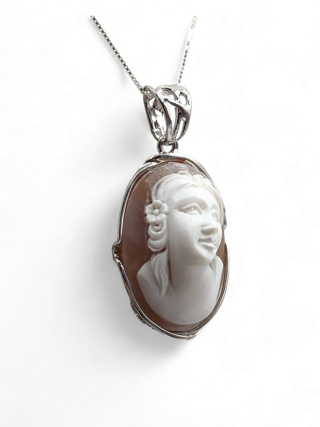 END OF COLLECTION - "goddess of love" pendant necklace in cameo mounted on silver