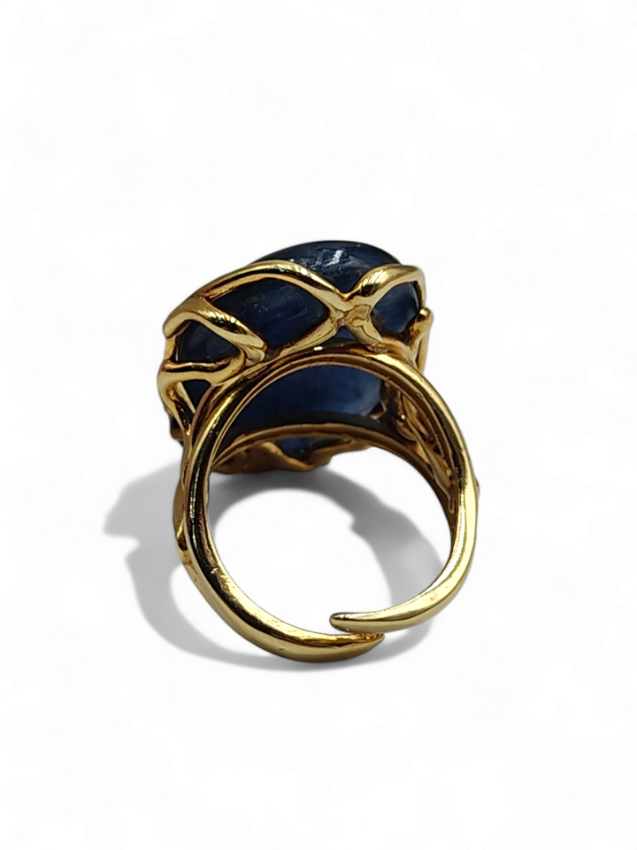Kyanite oval ring set in gold plated silver