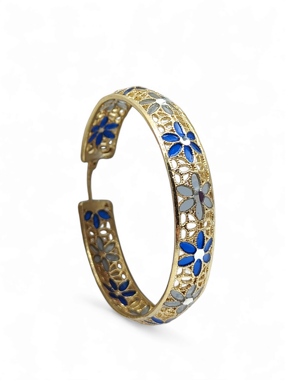 Orecchini cerchio fiori in argento smaltato lavorazione filigrana