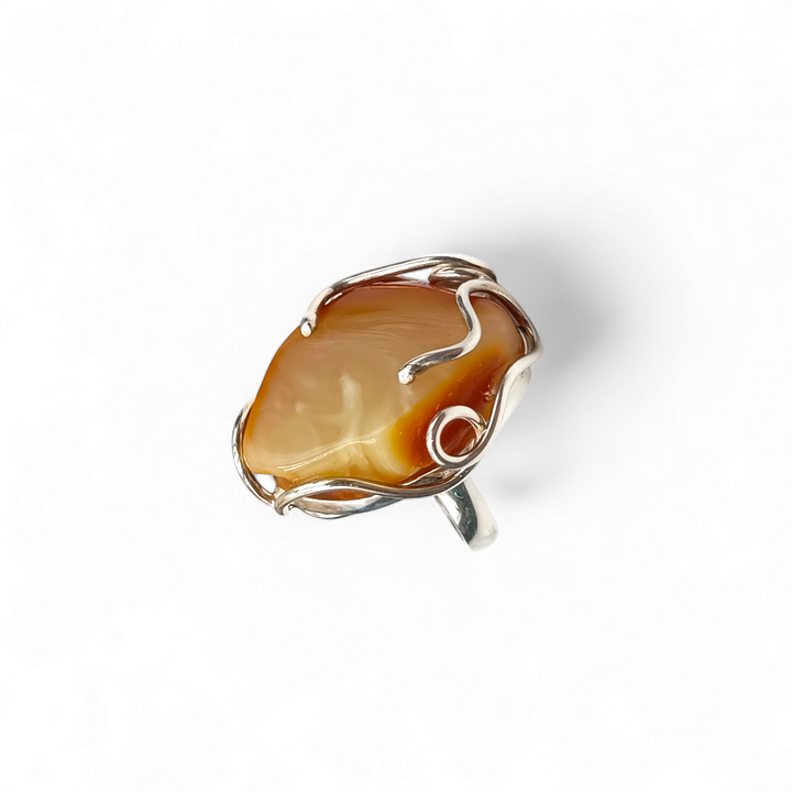 Amber ring mounted on silver