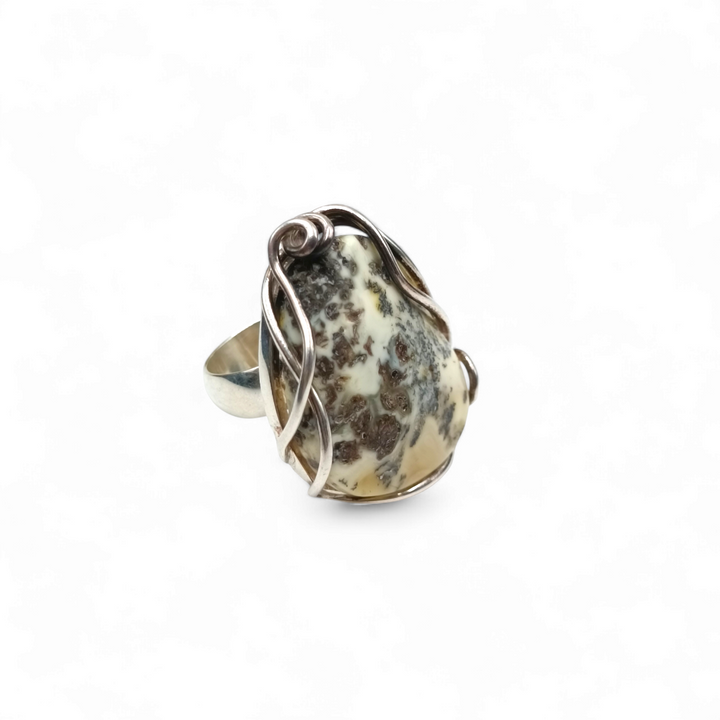 Amber ring mounted on silver