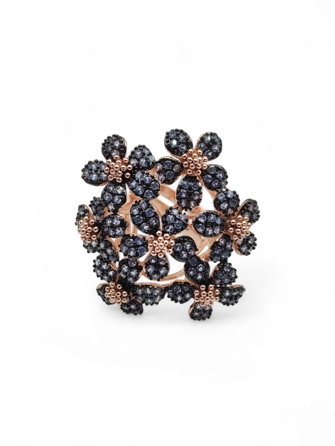 Precious flower ring in blue bronze